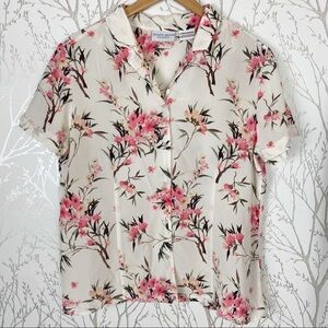 VINTAGE 100% Silk Floral Button-Front Blouse Boxy